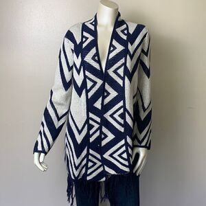 CHICOS size 2 cardigan sweater fringe boho chevron zig zag large L southeastern